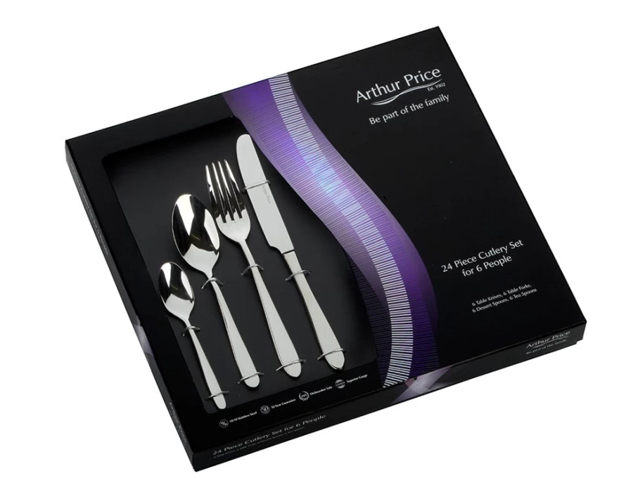Arthur Price Everyday Classic Willow 24-Piece Stainless Steel Cutlery Set - 6-Person Place Setting, Elegant Boxed Gift