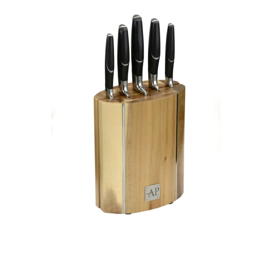 Arthur Price 6-Piece Stainless Steel Knife Set with Oval Wooden Block - Premium Kitchen Cutlery Collection