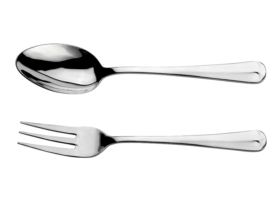Arthur Price of England Stainless Steel Rattail Large Serving Spoon and Fork Set - Single Piece, Elegant Tableware