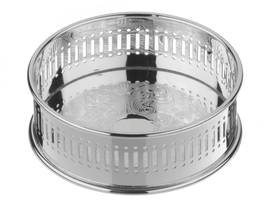 Arthur Price Of England Silver Plated Bottle Coaster with Roll Chased Metal Base & Pierced Design - Elegant Barware