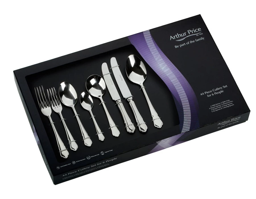 Arthur Price Everyday Classic 44-Piece Stainless Steel Cutlery Set - 6-Person Place Setting, Boxed