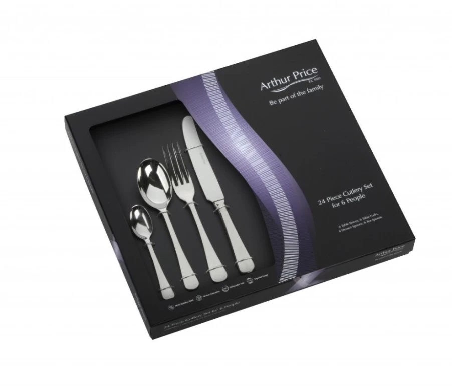 Arthur Price 24-Piece Stainless Steel Rattail Cutlery Set - Classic 6-Person Place Setting in Gift Box