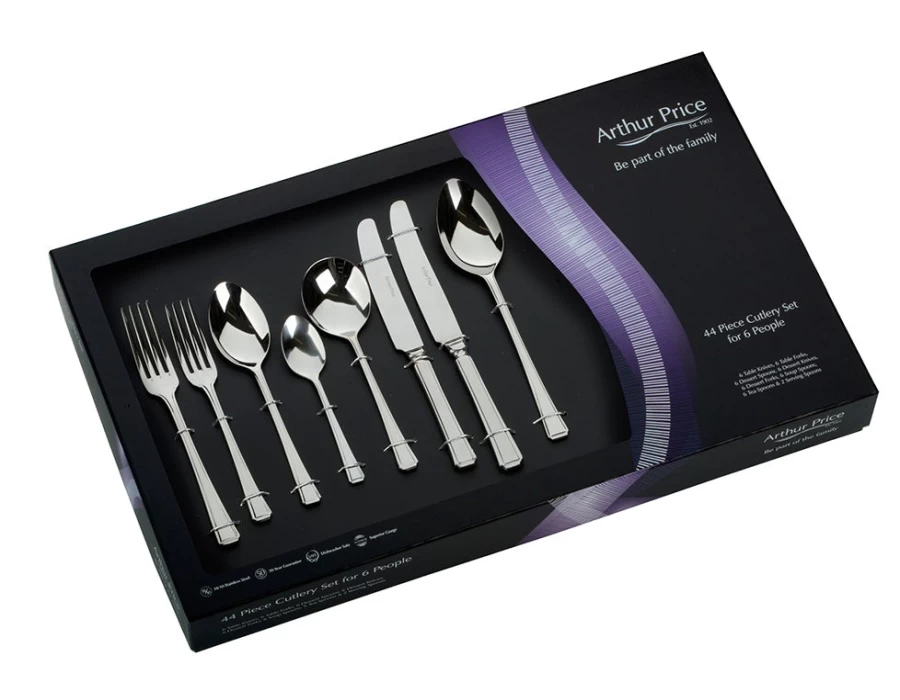 Arthur Price Everyday Classic Harley 44-Piece Stainless Steel Cutlery Set for 6 People - Elegant Boxed Gift