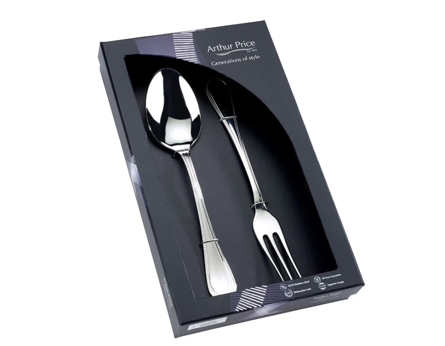 Arthur Price Stainless Steel Everyday Classic Bead Box Large Serving Spoon and Fork Set - Single, New