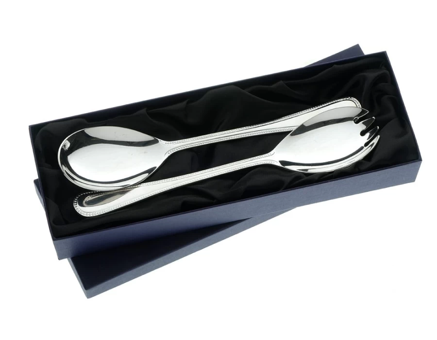 Arthur Price Stainless Steel Bead Salad Serving Spoon and Fork Set - England Made Cutlery