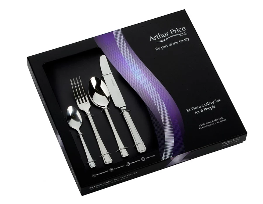 Arthur Price Everyday Classic Harley 24-Piece Stainless Steel Cutlery Set for 6 People - Elegant Boxed Gift