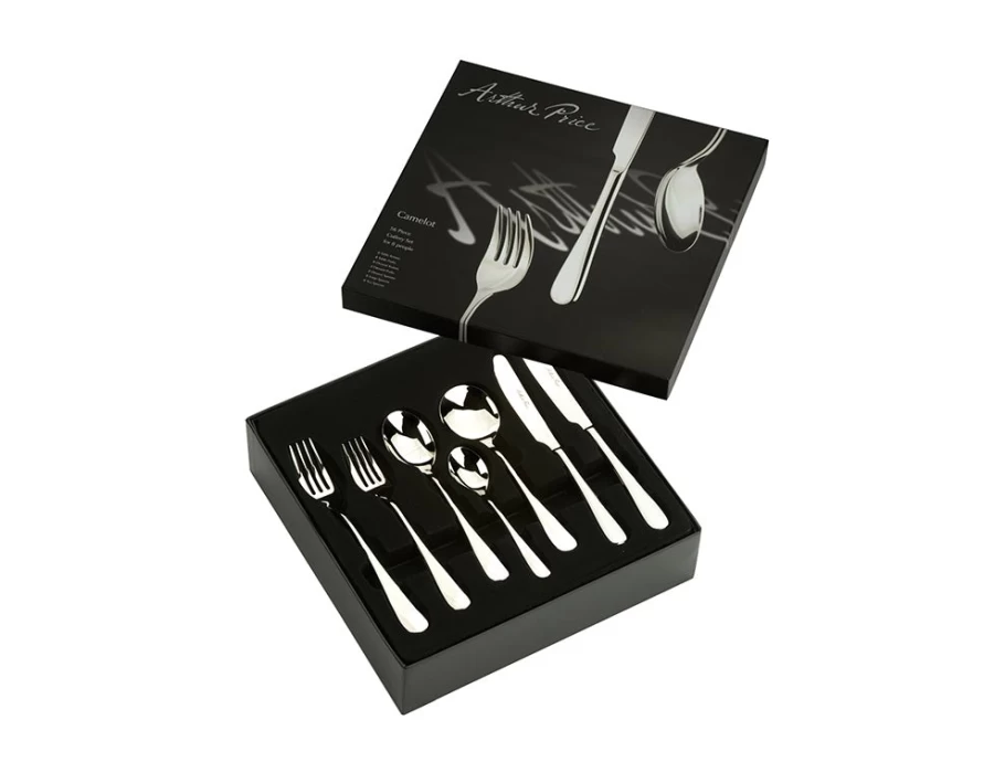 Arthur Price Camelot 56-Piece Stainless Steel Cutlery Set for 8 People - Elegant Boxed Cutlery Collection