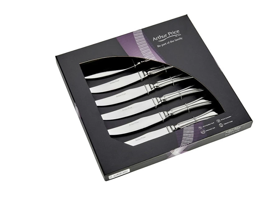 Arthur Price Everyday Classic Britannia 6-Piece Steak Knife Set - Premium Stainless Steel Cutlery