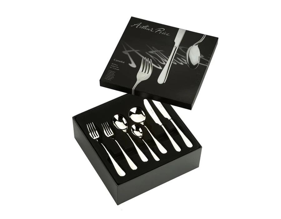 Arthur Price Signature Camelot 84-Piece Stainless Steel Cutlery Set for 12, Elegant Boxed Flatware Collection