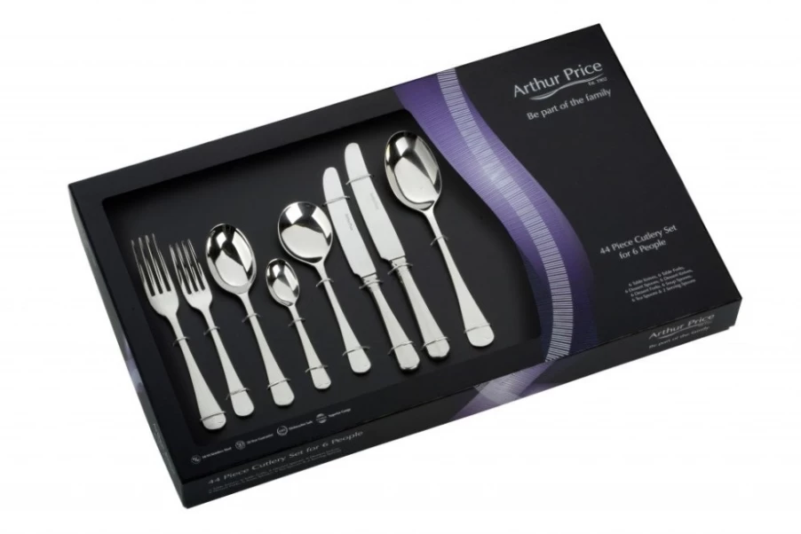 Arthur Price Everyday Classic Rattail 44-Piece Stainless Steel Cutlery Set, 6-Person Place Setting, Gift Boxed