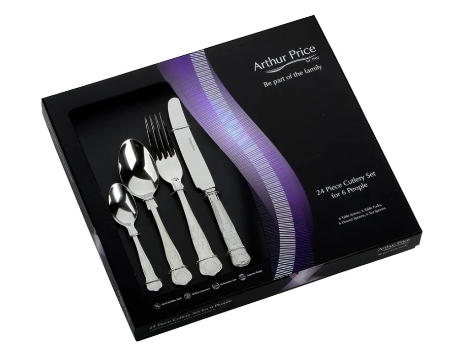 Arthur Price Everyday Classic Kings 24-Piece Stainless Steel Cutlery Set - 6-Person Place Setting, Gift Boxed