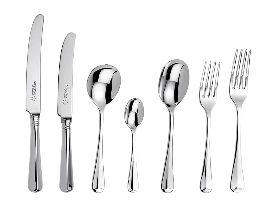 Arthur Price of England 58-Piece Stainless Steel Canteen Cutlery Set, 8-Person Place Setting, Rattail Design