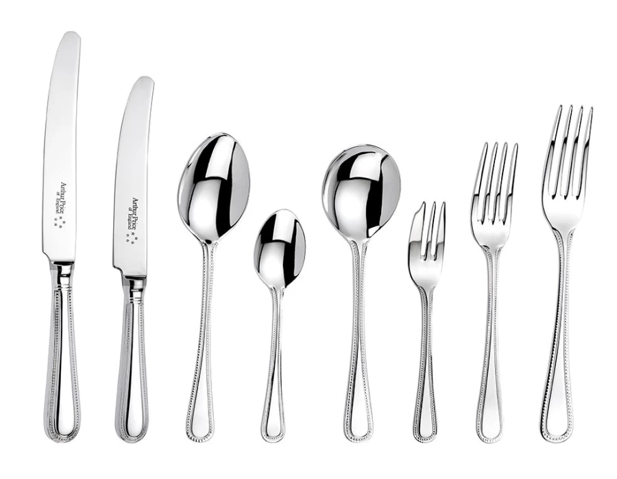 Arthur Price of England 100-Piece Stainless Steel Canteen Cutlery Set, 12-Person Place Setting, Bead Design