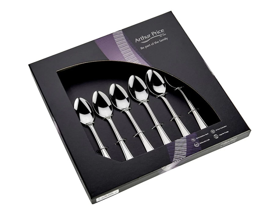 Arthur Price Everyday Classic Grecian 6-Piece Stainless Steel Teaspoon Set - Elegant Dining Cutlery