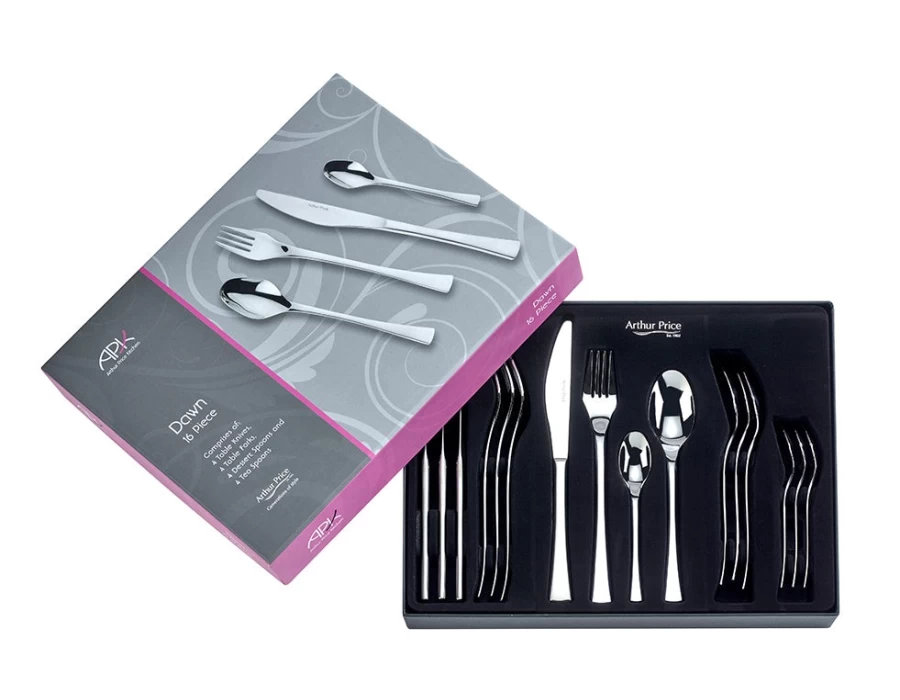 Arthur Price 16-Piece Dawn Stainless Steel Cutlery Set for 4 Persons - Elegant Boxed Kitchen Dining Collection