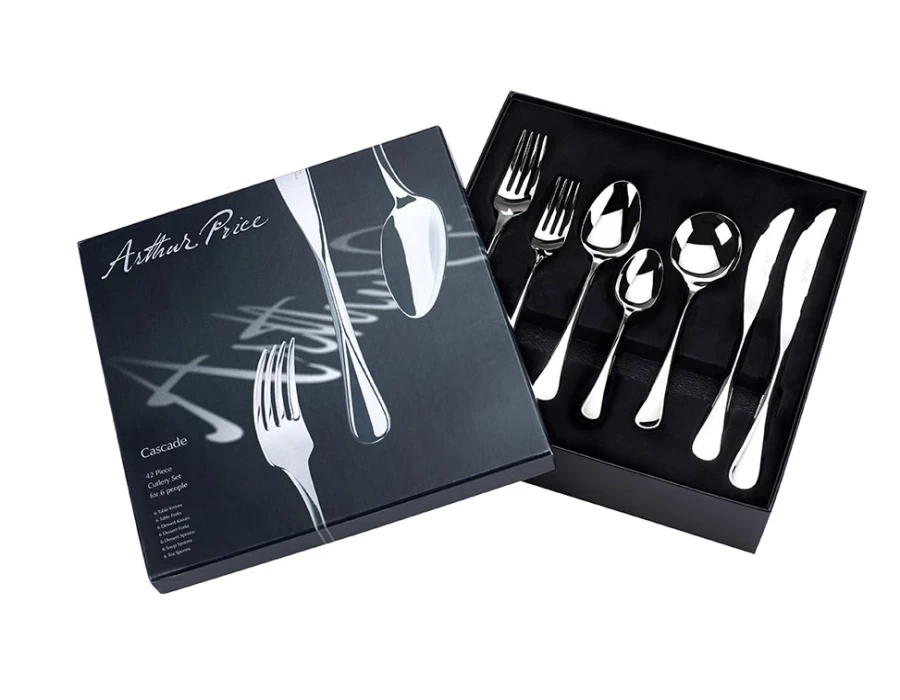 Arthur Price Signature Cascade 42-Piece Stainless Steel Cutlery Set, 6-Person Place Setting, Gift Boxed