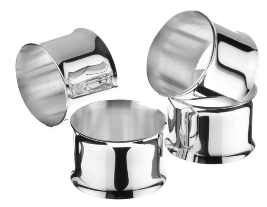 Arthur Price Silver Plated Napkin Rings Set of 4 - Elegant Curved Edge Design for Table Decor