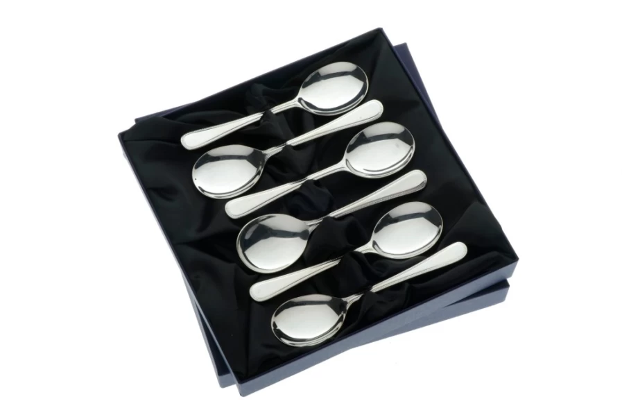 Arthur Price of England Stainless Steel Beaded Fruit Spoon - Set of 6 Elegant Dessert Spoons