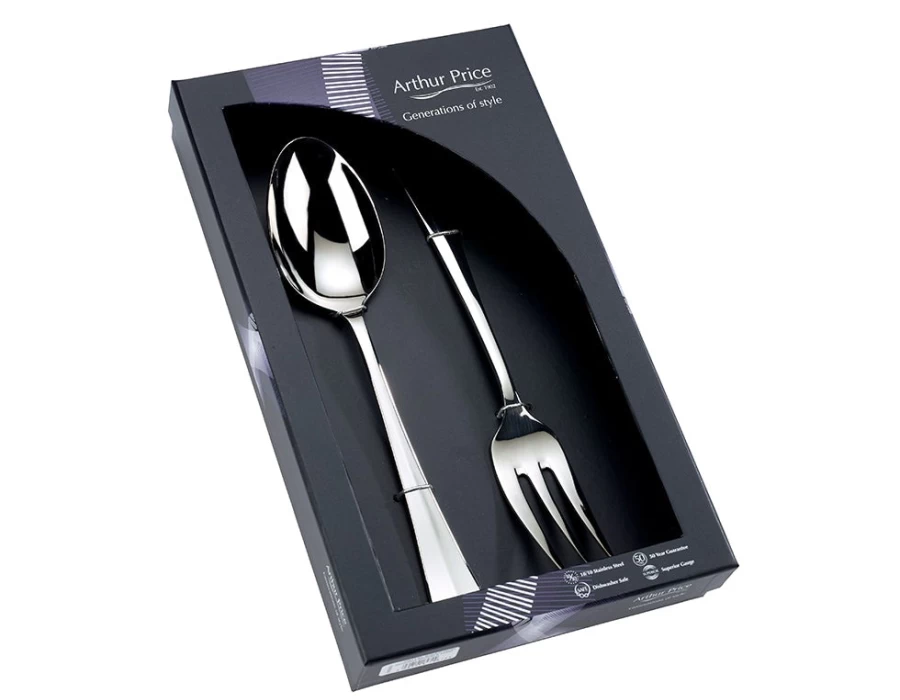 Arthur Price Stainless Steel Rattail Large Serving Spoon and Fork Set - Everyday Classic Cutlery, Single Box