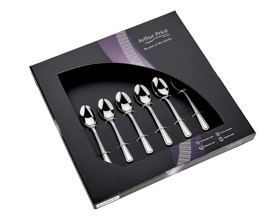 Arthur Price Classic Grecian Set of 6 Stainless Steel Coffee Spoons - Elegant Everyday Dessert Spoons