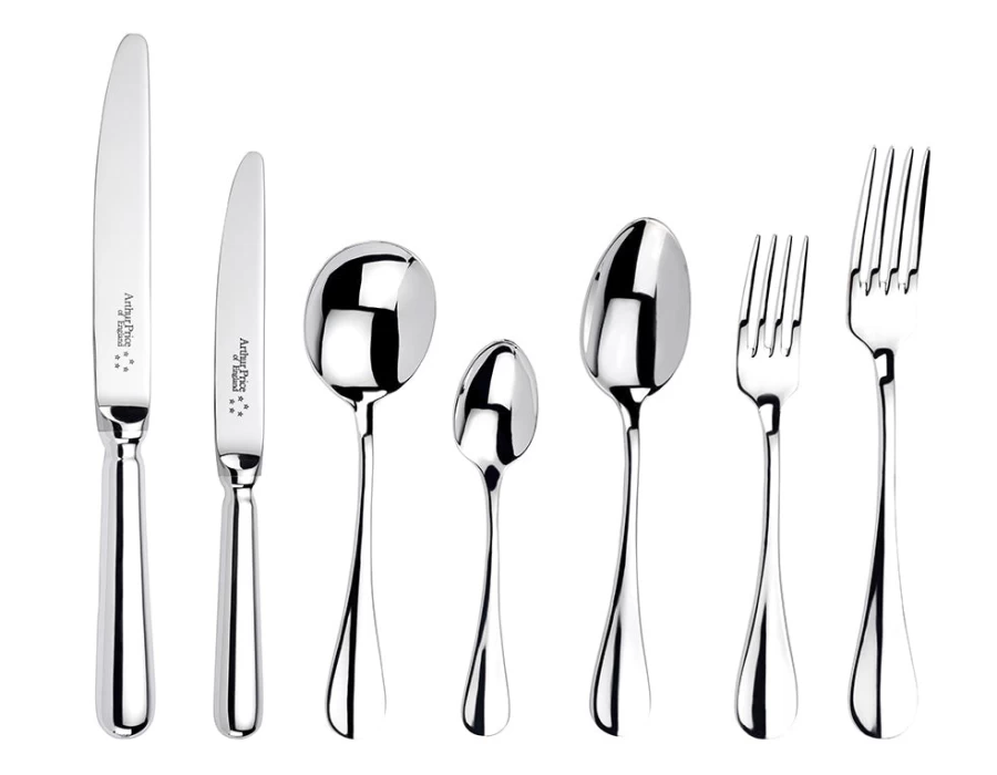 Arthur Price of England 124-Piece Stainless Steel Baguette Cutlery Canteen Set - 12-Person Place Setting