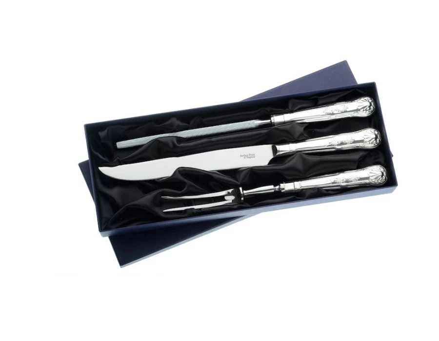 Arthur Price Kings 3-Piece Carving Set - Stainless Steel Knives, Forks & Servers - England Made Cutlery