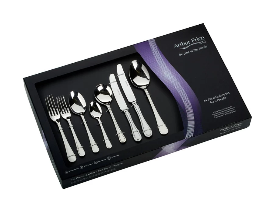 Arthur Price Britannia 44-Piece Stainless Steel Cutlery Set - 6-Person Place Setting, Elegant Boxed Gift