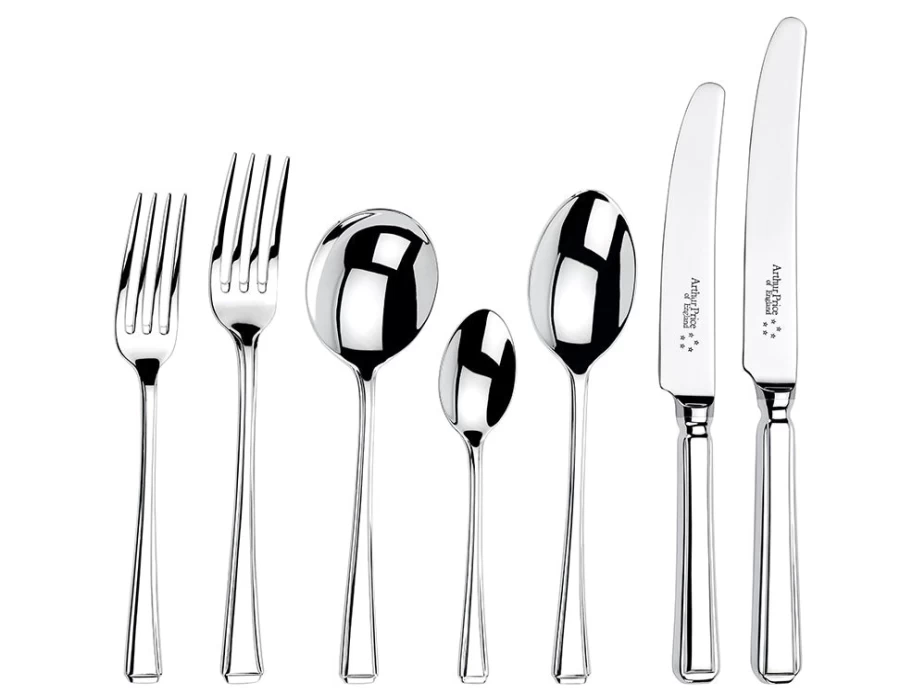 Arthur Price of England 124-Piece Stainless Steel Canteen Cutlery Set, 12-Person Place Setting, Harley Collection