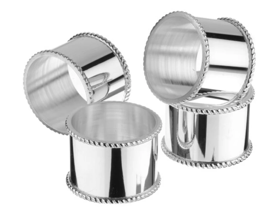 Arthur Price Silver Plated Napkin Rings Set of 4 with Bead Border - Elegant Tableware