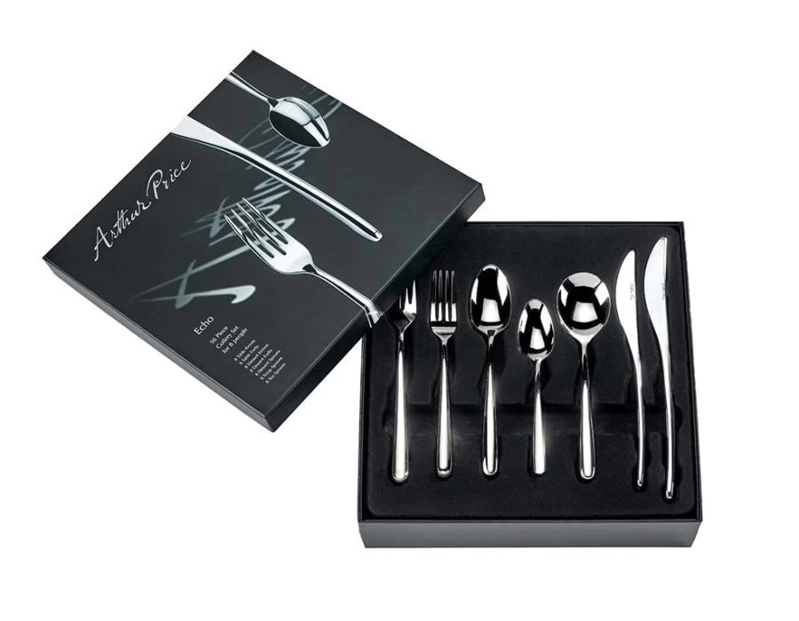 Arthur Price Signature Echo 56-Piece Stainless Steel Cutlery Set - 8-Person Place Setting in Gift Box