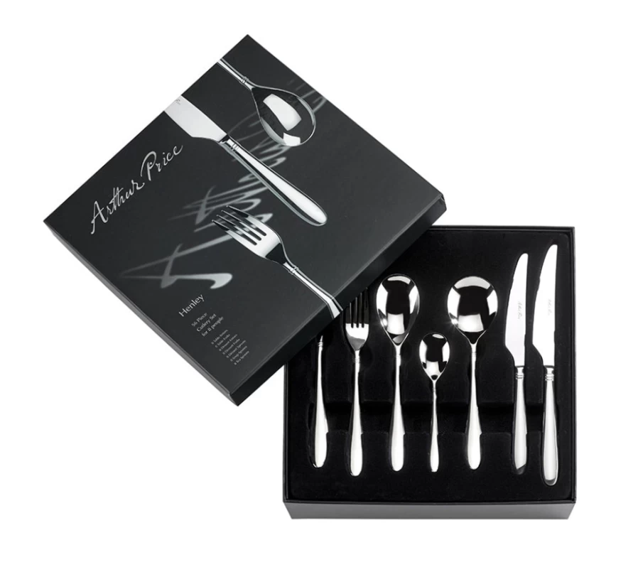 Arthur Price Signature Henley 56-Piece Stainless Steel Cutlery Set for 8 People, Elegant Boxed Flatware Collection