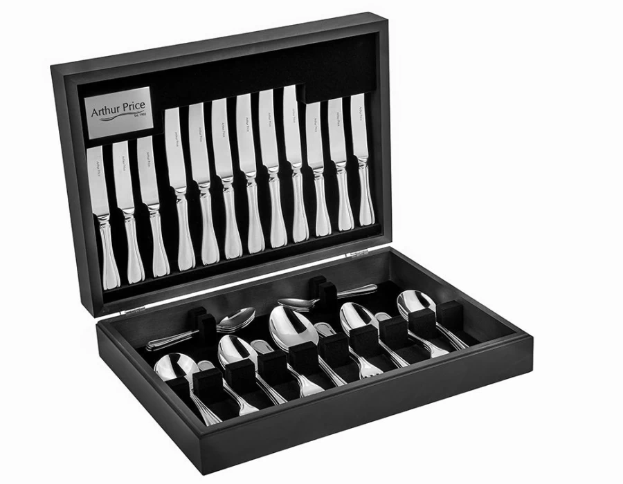 Arthur Price Britannia 124-Piece Stainless Steel Canteen Set, 12-Person Place Setting, Classic Everyday Cutlery