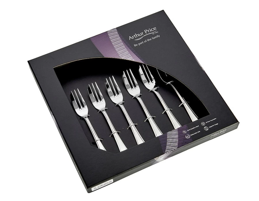Arthur Price Stainless Steel Grecian Pastry Forks Set of 6 - Classic Everyday Dessert Cutlery