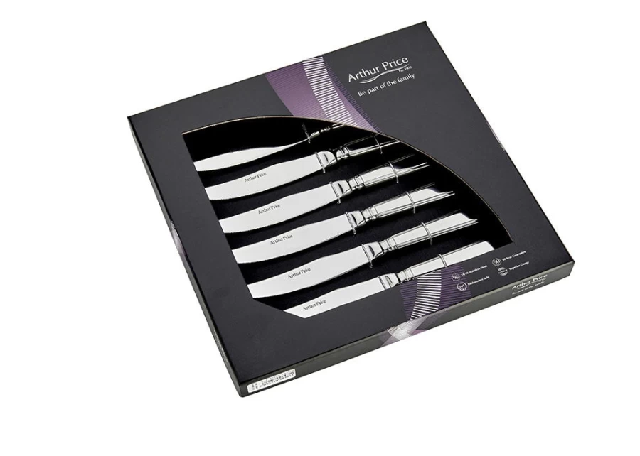 Arthur Price Everyday Classic Grecian 6-Piece Steak Knife Set - Premium Stainless Steel Cutlery