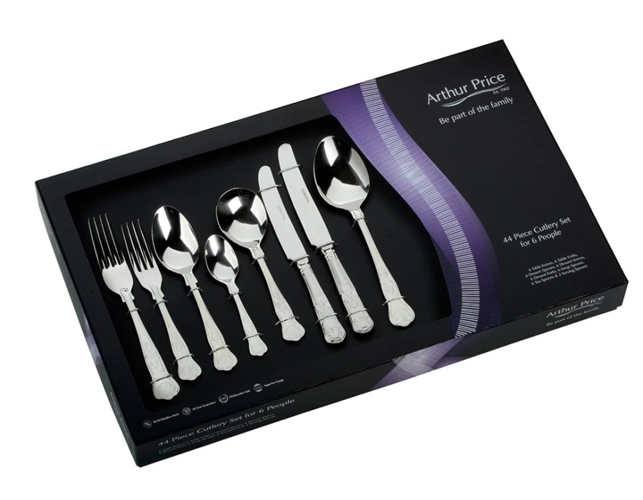 Arthur Price Everyday Classic Kings 44-Piece Stainless Steel Cutlery Set, 6-Person Place Setting, Elegant Boxed Gift