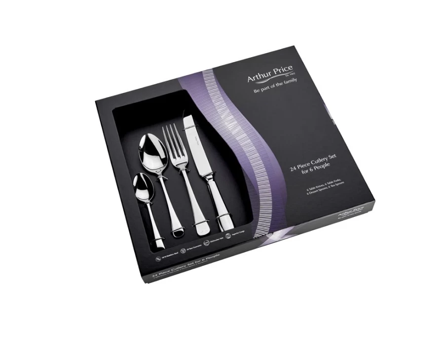 Arthur Price 24-Piece Old English Stainless Steel Cutlery Set - 6-Person Place Setting, Classic Boxed Collection