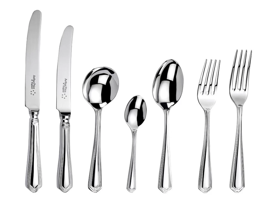 Arthur Price of England Chester 124-Piece Stainless Steel Cutlery Set - 12-Person Canteen Service for Formal Dining