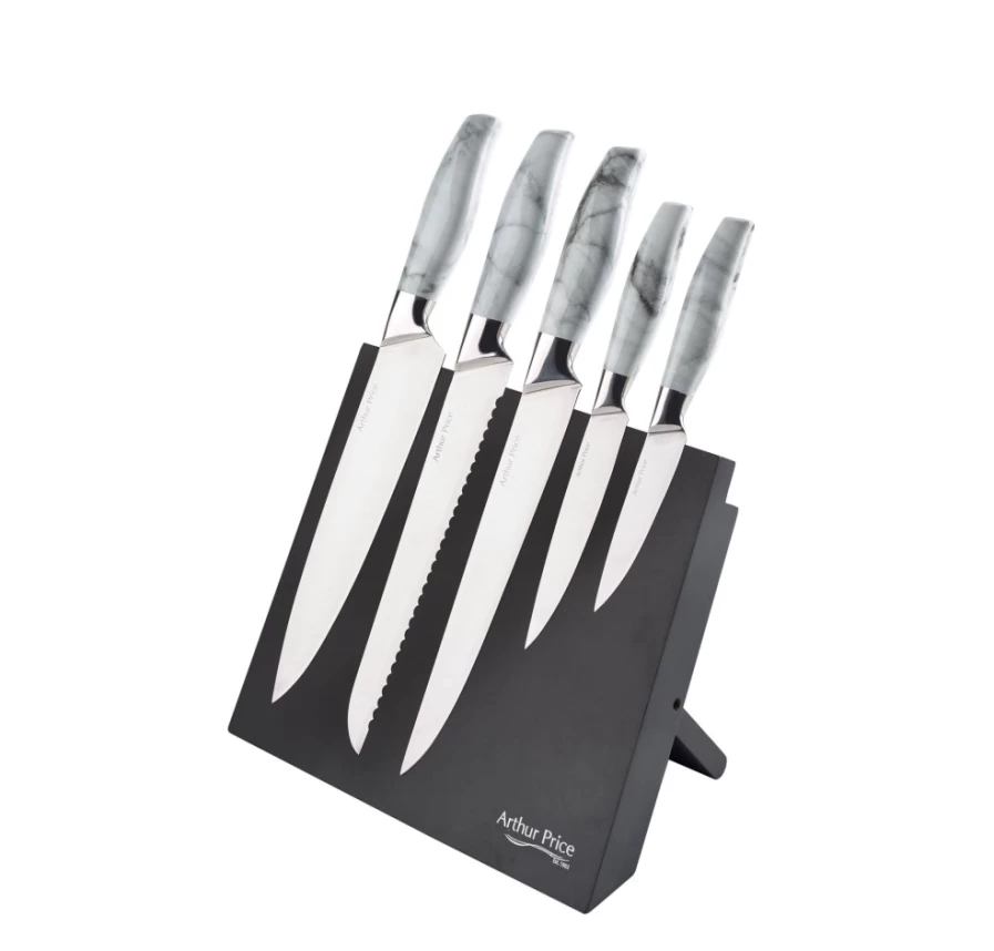 Arthur Price 6-Piece Marble Knife Block Set - Premium Stainless Steel Knives with Marble Stand