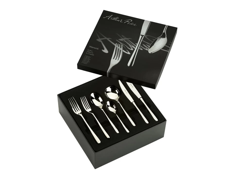 Arthur Price Signature Warwick 84-Piece Stainless Steel Cutlery Set for 12, Elegant Boxed Flatware Service for Formal Dining