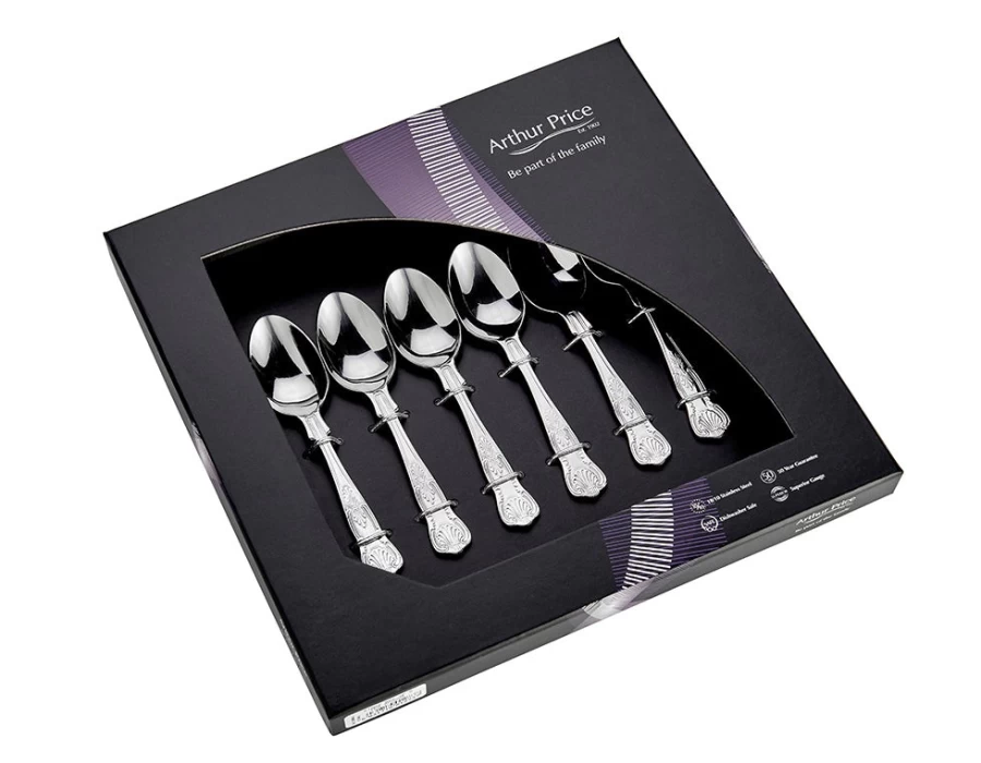 Arthur Price Everyday Classic Kings Set of 6 Stainless Steel Teaspoons - Elegant & Durable Dessert Spoons