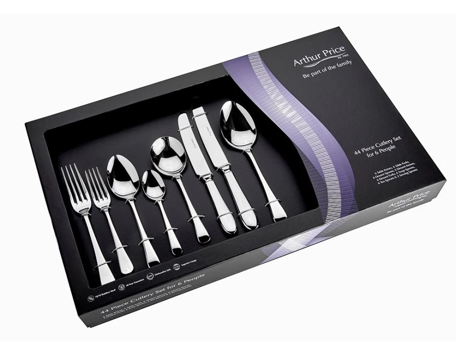 Arthur Price 44-Piece Old English Stainless Steel Cutlery Set - 6-Person Place Setting, Elegant Boxed Gift