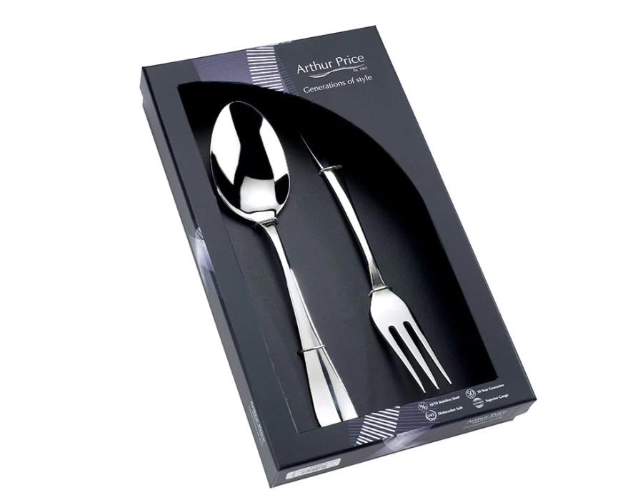Arthur Price Everyday Classic Baguette Stainless Steel Serving Spoon and Fork Set - Large, Single Box