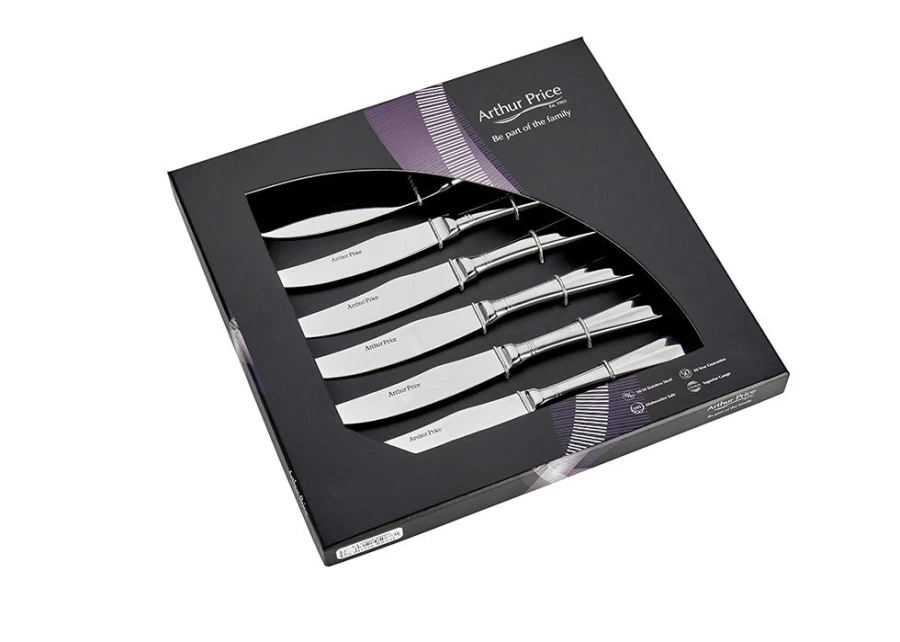 Arthur Price 6-Piece Everyday Classic Rattail Steak Knives Set - Premium Stainless Steel Cutlery