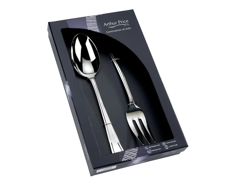 Arthur Price Stainless Steel Grecian Serving Spoon and Fork Set - Classic Large Utensils for Everyday Use