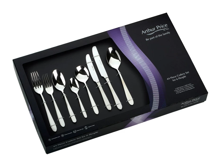 Arthur Price Everyday Classic Willow 44-Piece Stainless Steel Cutlery Set for 6, Elegant Boxed Tableware Collection