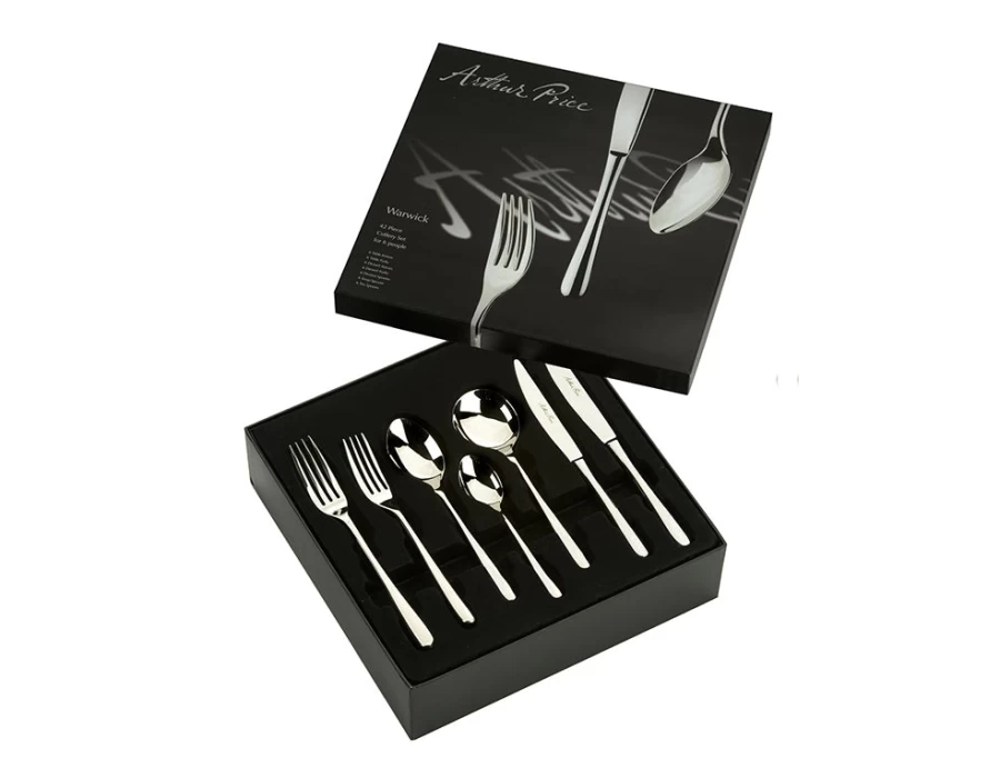 Arthur Price Signature Warwick 42-Piece Stainless Steel Cutlery Set for 6 Persons - Elegant Boxed Flatware Collection