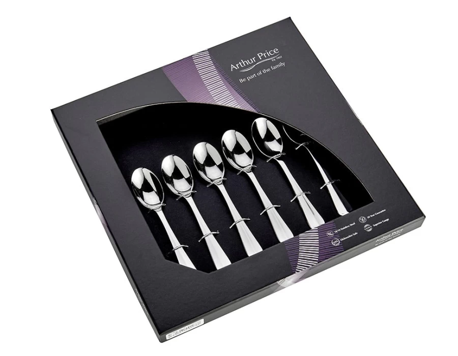 Arthur Price Everyday Classic Rattail 6-Piece Coffee Spoon Set - Premium Stainless Steel Dessert Teaspoons