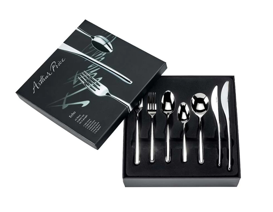 Arthur Price Signature Echo 42-Piece Stainless Steel Cutlery Set - 6-Person Place Setting in Gift Box